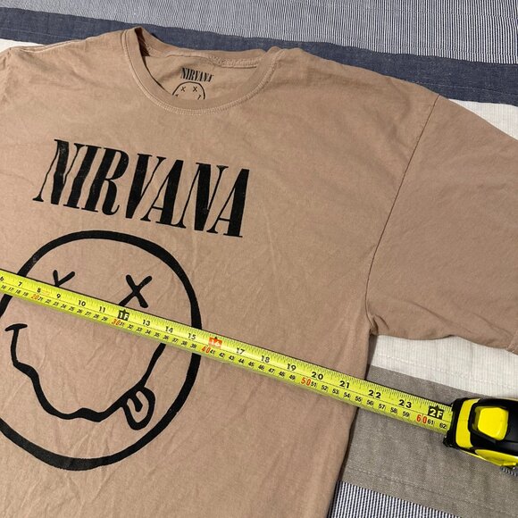 Nirvana Smiley Short Sleeve L/XL Brown Cotton Graphic Band T Shirt - Picture 4 of 6